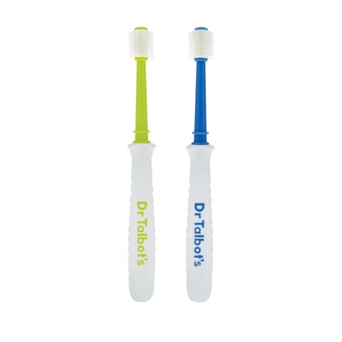 Dr. Talbot's Toddler 360° Toothbrush for Kids - Soft Bristles Gently Cleans Teeth & Massages Gums - Easy-Grip Handle for Kids - Encourages Good Oral Hygiene - (2 Pack) Blue/Green