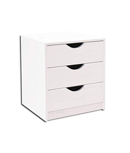 arelwood Cajonera Frente Medía Luna Blanca Montada 45X40-3 Cajones. Alto 56,8 cm.