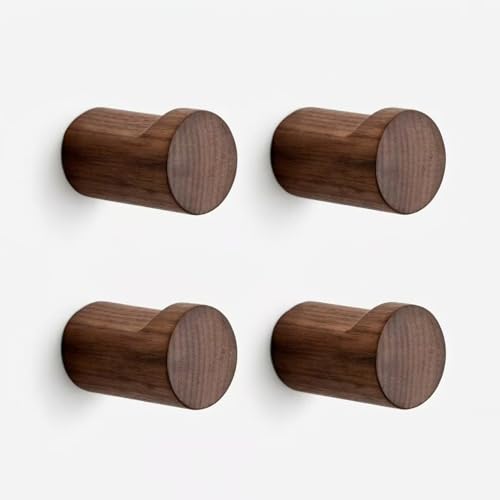 LONANGG 4er-Pack,Holz-Wandhaken, Schwarznuss, natürliche Holz-Garderobenhaken, handgefertigte, rustikale Huthaken, Eingangsbereich-Wandhaken zum Aufhängen von Handtüchern, Kleidung und Taschen