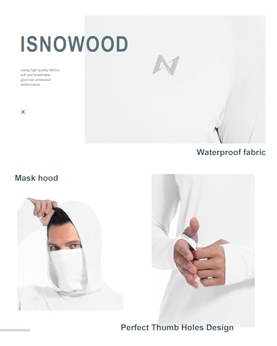 Image of isnowood Sun Shirt UPF 50+ Men's Fishing Long Sleeve UV Protection Hoodie Hiking Rash Guard Swimming Running