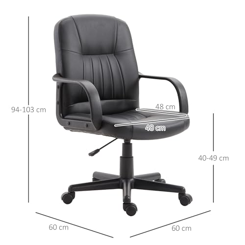 Sedia da Ufficio Ergonomica e Girevole, Poltrona da Ufficio con Altezza Regolabile in Similpelle 60x60x94-103cm Nero - Sedia gaming - Immagine 2