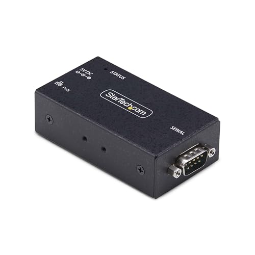 StarTech.com 1-Port Serial to Ethernet Adapter, 802.3af PoE Powered Serial Device Server, Wall/DIN Rail, LAN to DB9 Converter, TAA