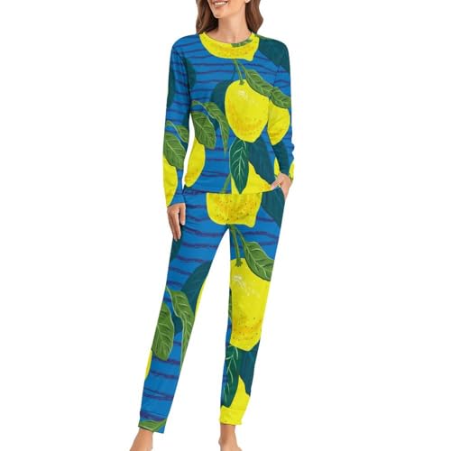 Pyjama femme avec t-shirt manches longues et pantalon Bande De Citron