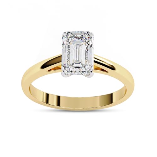 Solitaire Engagement Rings For Women, 7.5x5mm Emerald Cut Lab Created Moissanite 4-Prong Promise Rings in 10K / 14K Solid Gold or 925 Sterling Silver Jewelry Gift for Her