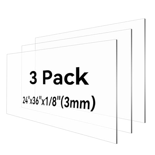 HUAZI 3PACK Plexiglass Sheet 1/8'' Thick 24×36inches Clear Acrylic Sheets Plastic Panel for DIY Projects, Art, Display Use