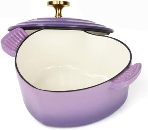 Olla de hierro fundido esmaltado con tapa, cacerola en forma de corazón de 1,9 L, sartén rosa antiadherente, olla pequeña ideal para cocinar multifuncional