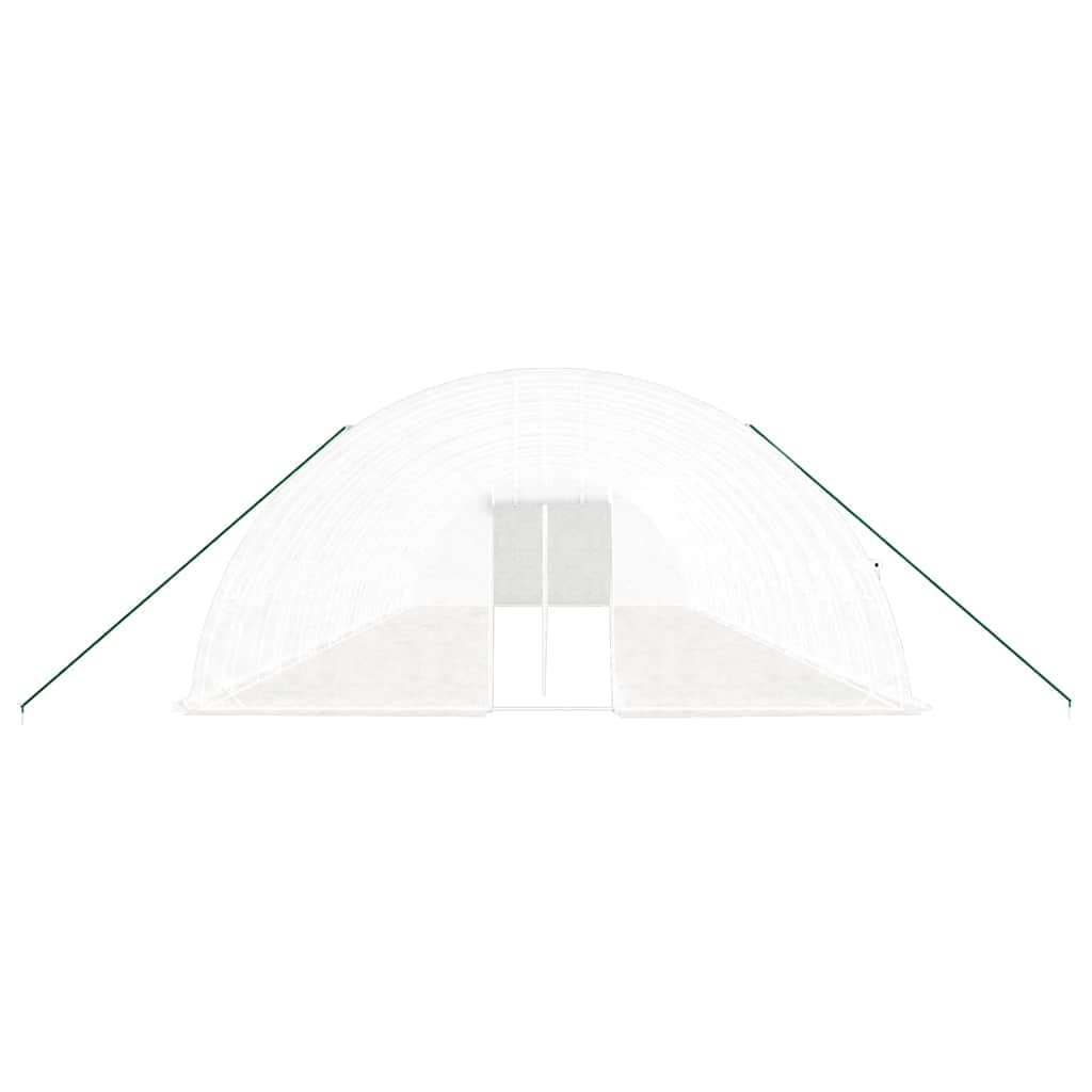Serra con telaio in acciaio bianco, 96 m², 16 x 6 x 2,85 m, copertura in PE 140 g/m², porta e finestra arrotolabili, serra da giardino per verdure, erbe, fiori, antigelo e ventilazione