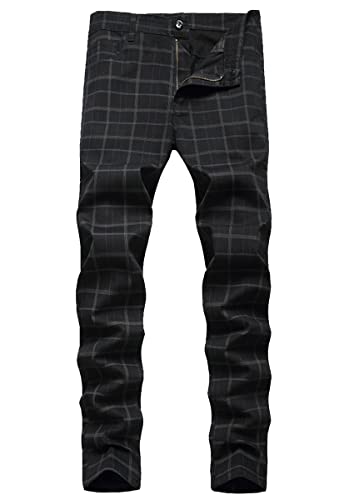 Banana Bucket Men's Casual Plaid Pants Modern Comfort Stretch Flat-Front Skinny Pants Skinny Fit Plaid Flat-Front Dress Pants