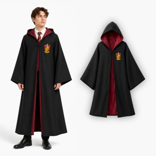 Image of Wanna Party Magician Wizard Robe Costume, XL Size | Black Hooded Fancy Dress Cloak for Halloween, School Functions, Theme Parties, Stage Performances & Cosplay