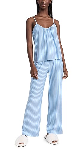 Eberjey Women's Gisele Cami & Pant PJ Set, Nordic Stripes Vista Blueivory, S