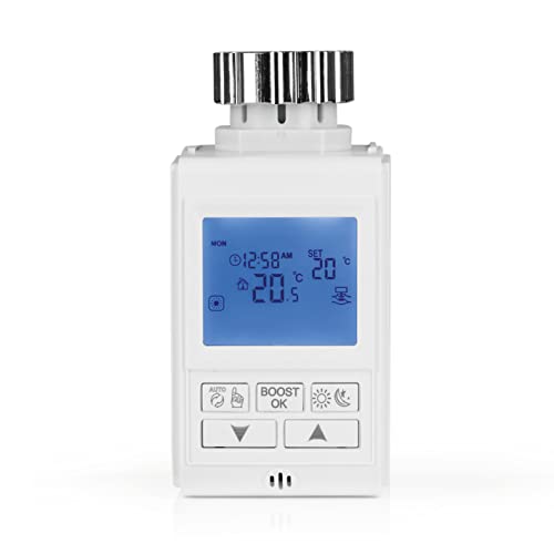 EASYmaxx Heizkörperthermostat Digital | Temperatur nach Uhrzeiten und Wochentagen flexibel einstellbar | Beleuchtetes Display | 5 Verschiedene Modi und Boost-Funktion für schnelles Aufheizen [Weiß]