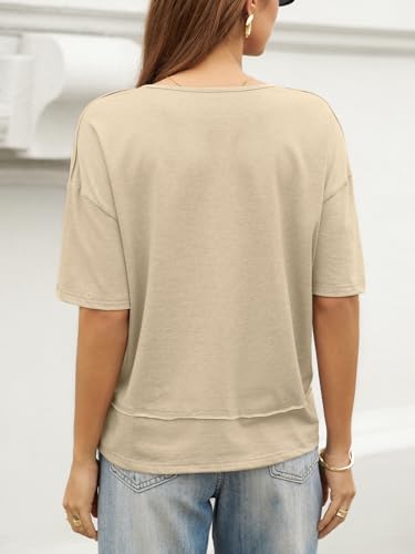 Image of UNCLECAT Womens V Neck T Shirts Summer Trendy Loose Fit Casual Tops Tees