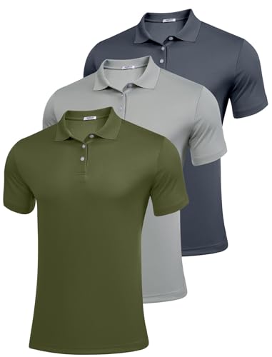PINSPARK 3 Pack Golf Polo Shirts for Men Multipacks Quick Dry Short Sleeve Collared Shirt Slim Fit Casual Polos Shirt