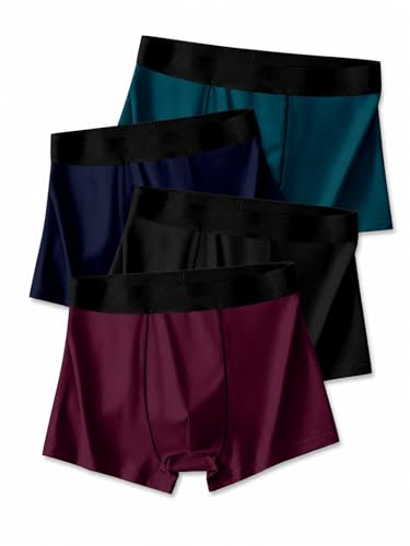Image of Men's Extra Thin Elastic Underwear Long Comfortable Ice Silk Breathable Comfort Brief-Boxer-Trunks Imported Material Pack of 4
