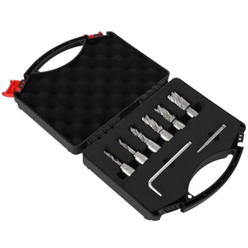 Image of 6 PC Annular Cutter Set, 1 inch Cutting Depth, 1 /2 inch to 1-1 /16 inch Cutting Diameter, HSS Mag Drill Bits Kit with Pilot Pin & Portable Case, Universal Shank Mag Drill Bits for Magnetic Drill Press