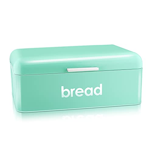 E-Far Vintage Bread Box For Kitchen Countertop, Turquoise Metal Bread Storage Container Retro Bread Bin For Pastries/Loaves/Dry Food, Large Capacity & Modern Design (16.7” X 9” X 6.4”) #TOP15