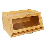 DKINY Brotkasten Bambus Holz Brotkästen mit Schneidebrett 39x28x20CM Brotbox zur...