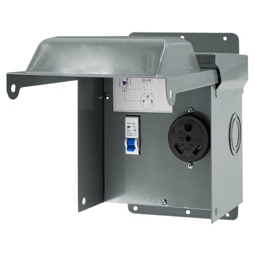 AXOTEN Temporary Power Outlet Panel, RV Pedestal Electrical Panel, 30 Amp RV Breaker Panel Box,Prewired and Unmetered, Weatherproof