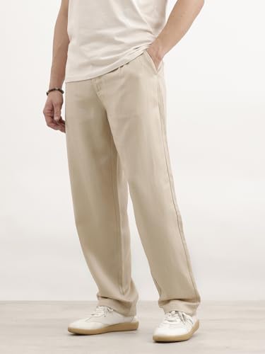 Image of WROGN Men's Linen Blend Trousers | Solid Design | Loose Fit
