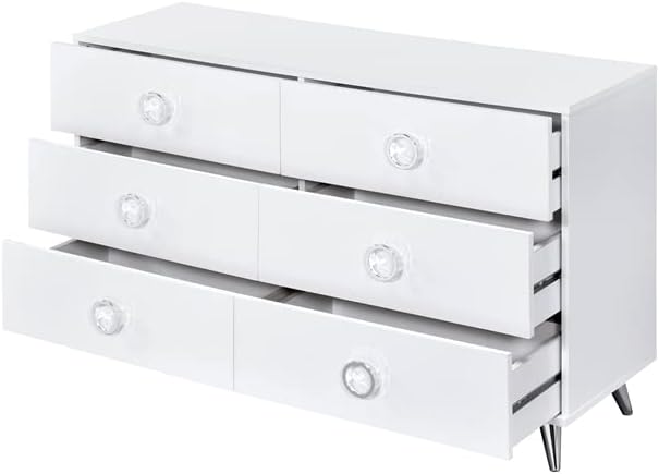 Perse White 6-Drawer Modern Dresser with Chrome Accents