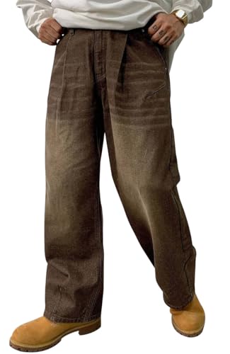 Image of HUNGSON Mens Baggy Jeans for Men Women Y2k Skater Vintage Plain Pants Casual Wide Leg Jeans Loose Fit Denim Jeans