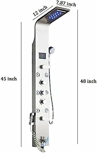 Panel de ducha torre con LED, sistema de agua y grifo mezclador de agua caliente y fría, columna de ducha en níquel cepillado miniatura 4