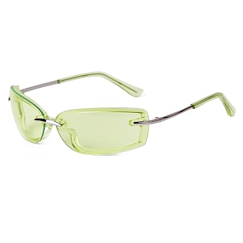 Trendy Y2K Rectangle Sunglasses for Women Men, Designer Wrap Around Rimless 90s Retro Sun Glasses
