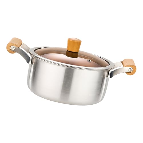 JSGHGDF Pentole per zuppa in alluminio senza rivestimento per i pasti tra cui coperchio in vetro a doppia maniglia in legno e distribuzione uniforme del calore pentole per zuppa a riscaldamento rapido