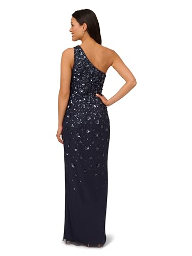Adrianna Papell Women's One Shoulder Beaded Gown, Dusty Navy4