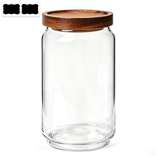 ComSaf Glass Jar with Acacia Wood Lid 34oz 1Pack, Food