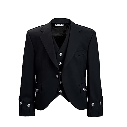 Argyle Jacket With Waistcoat Wool Black Color by Kicky, Argyle jacket for kilt men, Argyle Highland jacket