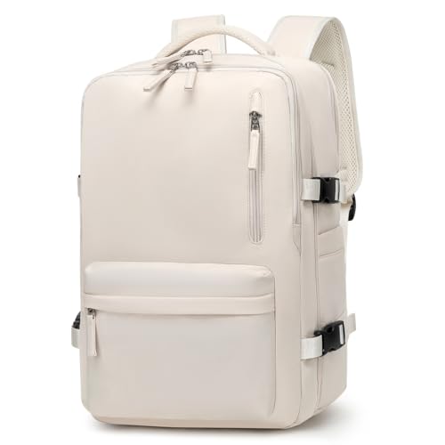Mochila de Viagem Expansível 30L–50L Impermeável para Notebook até 17,3” | Mochila Multifuncional Masculina e Feminina(Branco)