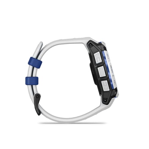 Image of Garmin Instinct 3 - 45 mm, Solar, Rugged Outdoor GPS Smartwatch, Built-in Flashlight, Supernova Collection Limited Edition Color, Whitestone with Whitestone /Bolt Blue Silicone Band