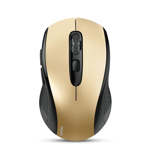 TECKNET Bluetooth Maus, (Tri-Mode: BT 5.0/3.0+2.4GHz) Funkmaus mit USB-Empfänger, Ergonomische Tragbare Maus Bluetooth für Laptop PC Computer, Mac OS, Android, Windows, Schwarz&Gold