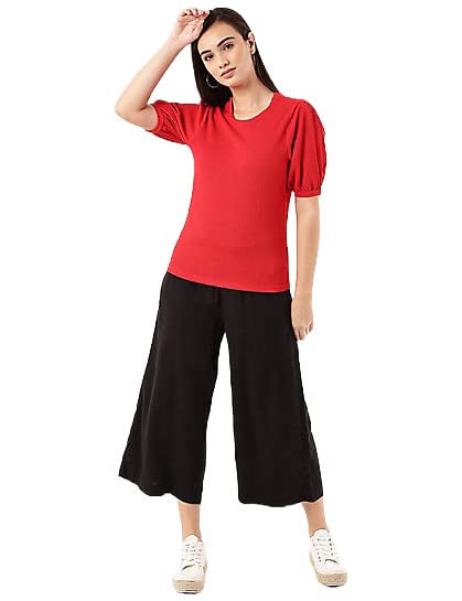 Image of Marks & Spencer Womens Solid Polyester Blend Round Neck Regular Fit Top