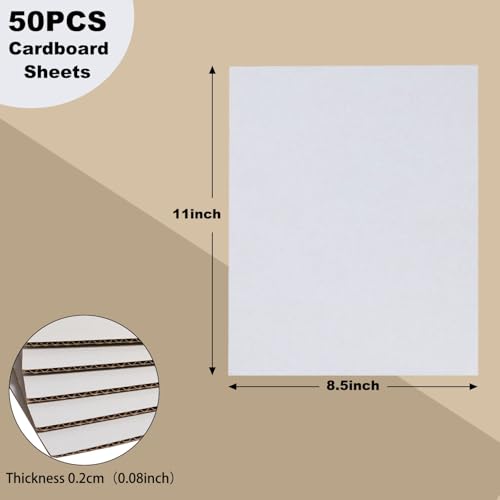 Image of 50 Pack 8.5x11 Inch White Corrugated Cardboard Sheets, Corrugated Cardboard Filler Insert Sheet Pads for Mailing, Pack Shipping, Cardboard Backing, Craft Card Board
