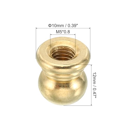 Image of PATIKIL M5x0.8 Thread Brass Cap Nuts Knob, 10 Pack Lamp Finial Decoration Screw Caps Nut Handle Knob Decoration for Lighting Furniture Cabinet, 10mm