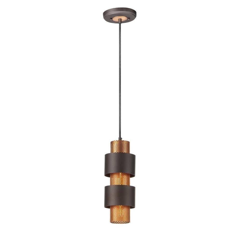 Maxim 31209OIAB Caspian Metal Mesh Mini Pendant Ceiling Light, 1-Light 60 Watt, 15" H x 6" W, Oil Rubbed Bronze/Antique Brass