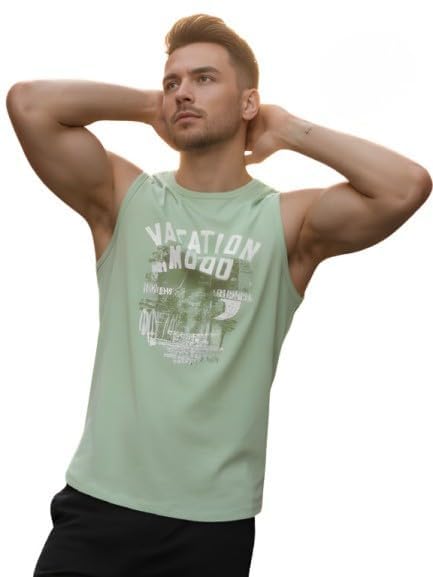 Image of Rigo Stylish Cotton Printed Vest for Men | Round Neck,Regular Fit, Sleeveless T-Shirt Vest for Men | Casual Innerwear Sando for Men & Boys - Perfect for Workouts Gym, Vacations, and Beaches