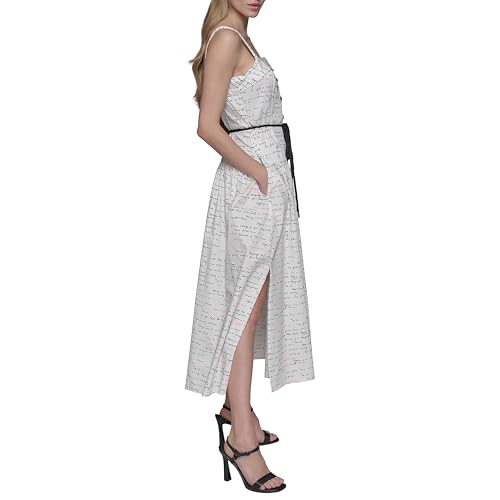 Image of Karl Lagerfeld Women's Sleeveless Square Neck Drope Waist Maxi Dress with Rope Belt