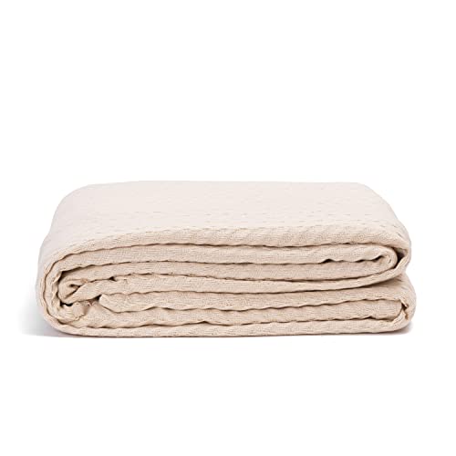Organic Cotton Herringbone Blanket - Herringbone Weave Luxury Cotton Blankets - Premium Cotton Blankets - Lightweight & Breathable Cotton Woven Blankets - 92"X92" (Queen - Ivory) #TOP2