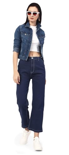 Image of TWGE - Women's Mid Rise Bootcut Jeans - Single Button, Stretchable Denim Pants - Ankle Length - Stylish Casual Wear