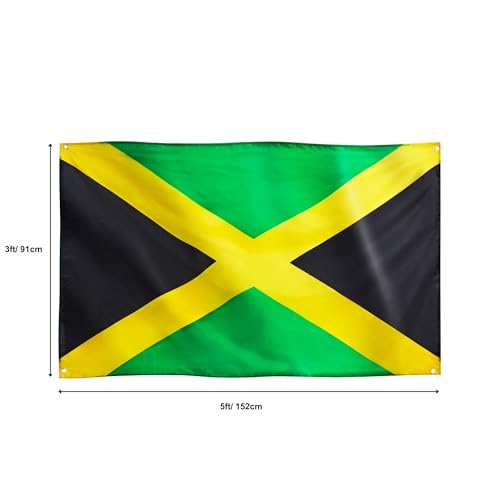 Runesol Jamaica Flag, 91x152cm, (3ft x 5ft) Jamaican Banner, 4 Grommets, Eyelet in Every Corner, Olympics Celebration - Image 2