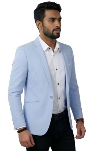 Image of Men's Light Blue Slim Fit Blazer, Single Button Notch Lapel Formal Blazer