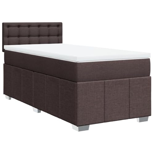 Genérico Cama Box Spring con colchón Tela marrón Oscuro 100x200 cm,Mobiliario,Camas y Accesorios,Camas y somieres-3286996