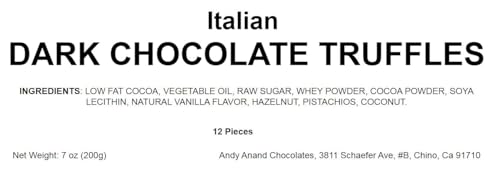 Andy Anand Luxurious Italian Dark Chocolate Truffles, 12-Piece Artisan Gift Box, Velvety Ganache, Variety Flavors Including Hazelnut & Pistachio, Imported from Italy, 7 oz
