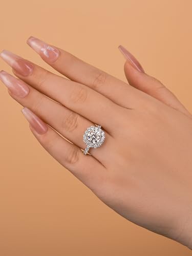 2.0 Carat D Color VVS1 Moissanite Engagement Ring, Sterling Silver Round Cut Halo Promise Ring for Women4