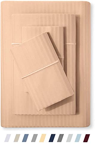 Feather & Stitch 500 TC King Size Damask Bed Sheet Set, 100% Cotton Soft Breathable Bedsheets, 4 Piece 18