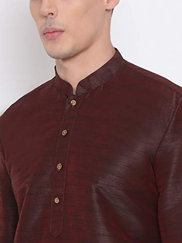 Image of VASTRAMAY VM Mens Silk Blend Kurta Pyjama Set - Classic Ethnic Attire for Timeless Style and Cultural Celebrations | Soft Comfortable Solid Full Sleeves Kurta and Churidar Pyjama Set