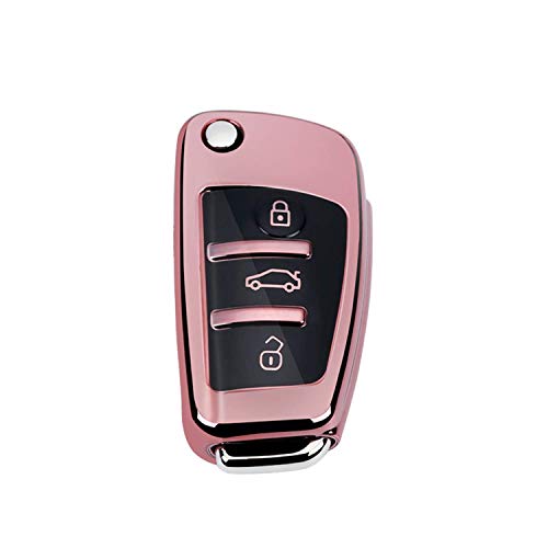 M.JVisun Soft TPU Case Cover Protector Case for Audi Flip Car Remote Key Fob Cover for Audi A1 A3 A4 A6 A8 Quattro Q2 Q3 Q7 R8 RS3 RS6 S3 S6 TT TTS Key Shell - Glossy Pink - Braided Keychain - Image 4